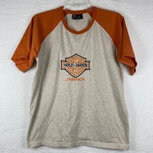 Harley-Davidson Jamaica Embroidered Raglan Shirt Mens XL Orange Grey Tropix